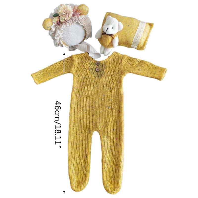 4 Pcs/Set Baby Infants Hat Pillow Bear Doll Newborn Photography Props