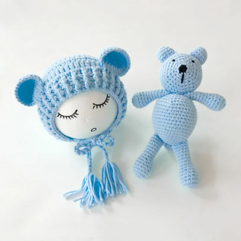 0-2Month Knitted Wool Baby Bear Hat Set Accessories