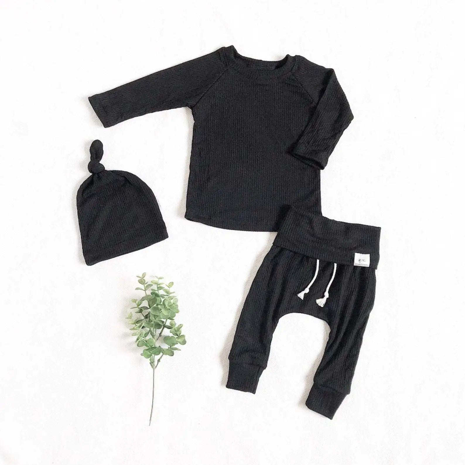 3pcs Infant Newborn Baby Warm Waffle Bodysuits+elastic Pants