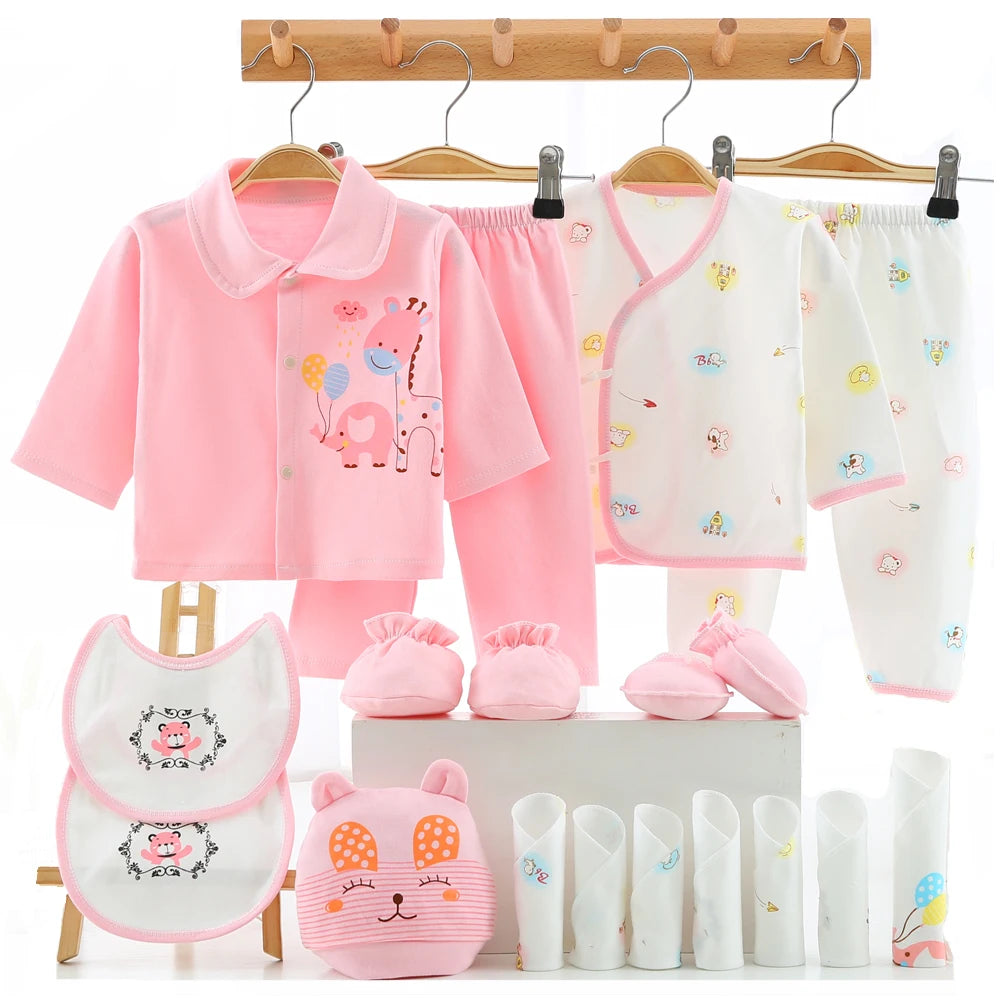 18Pcs Newborn Baby Tops Pants Infant Pure Cotton Baby Shower Gift 0-3M