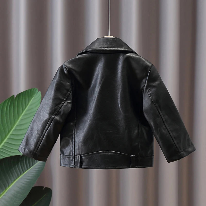 Autumn girl baby clothes kids outfits PU leather jacket outerwear