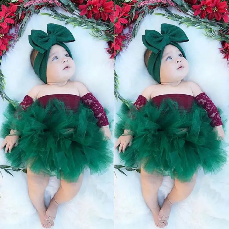 Infant Baby Girls Princess Christmas Clothes Lace Patchwork