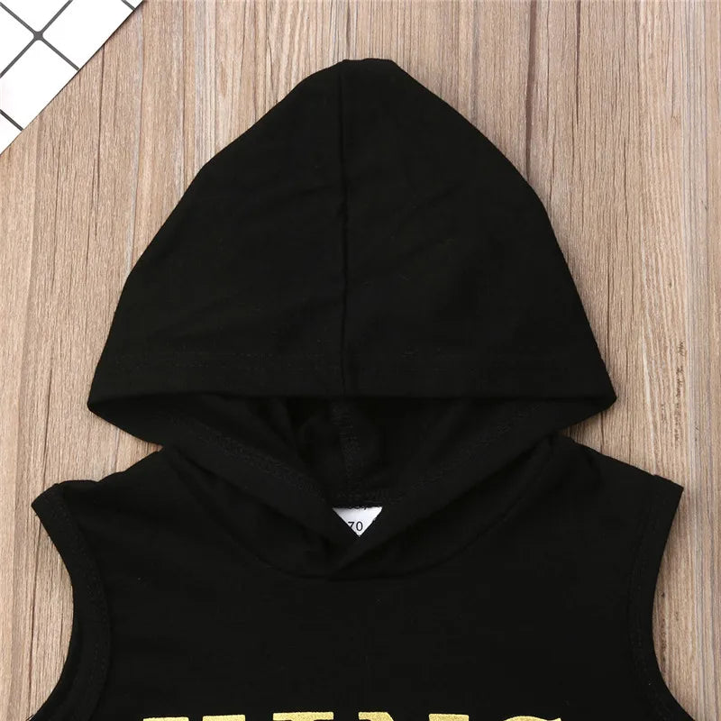 0-36M Baby Boys Black Sleeveless Sweatshirt Set