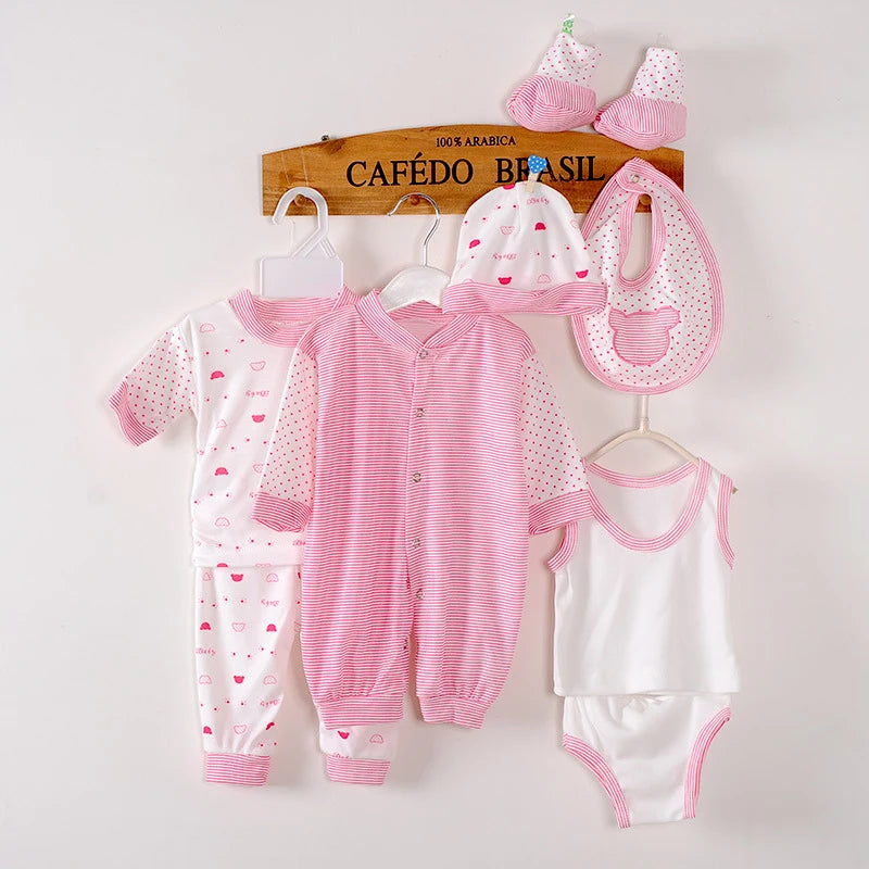 8Piece Newborn Baby Clothes Cotton Rompers+T-shirt+Pants+Hat Set