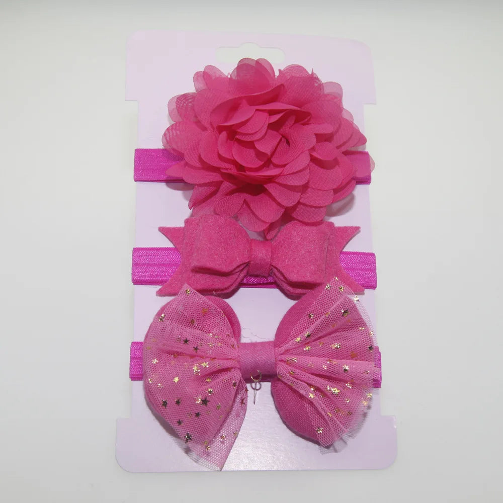3Pcs Baby Elastic flower headband Headbands Hair Girls Bebe Bowknot Hairband Toddler Infants accessories set photography props
