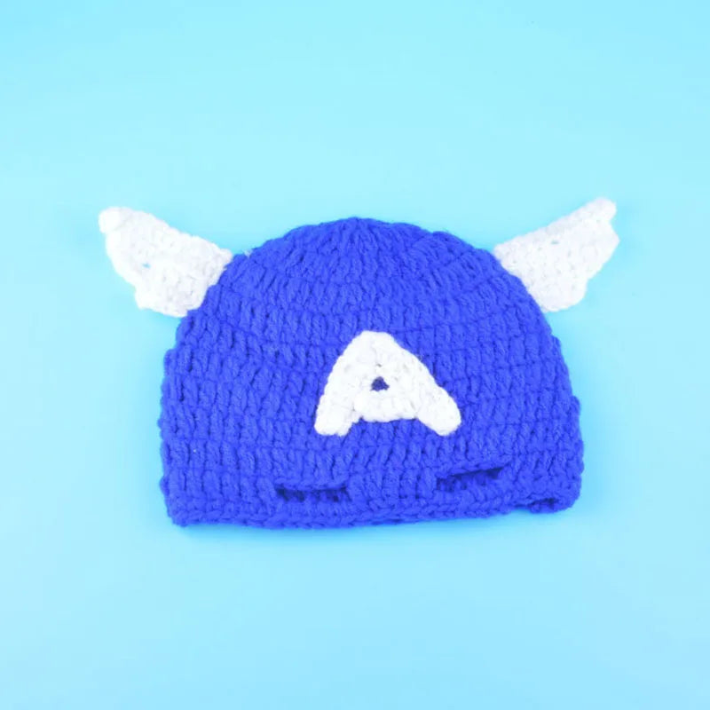 Captain America Newborn Photo Prop Outfit Knitted Baby Hat with Cape
