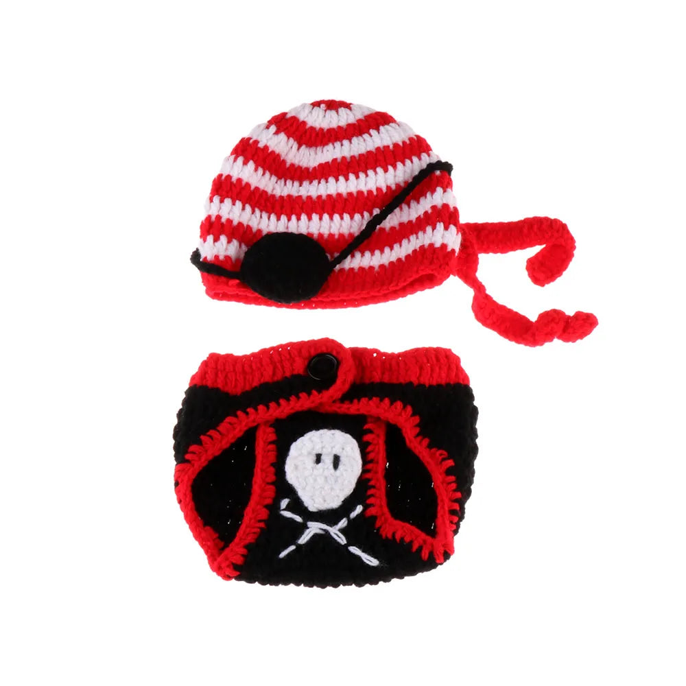 Pirate Newborn Baby Crochet Knit Handmade Hat Diaper Cover Outfits