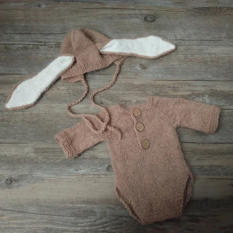 Newborn photography props Fuzzy bunny romper for baby photo prop
