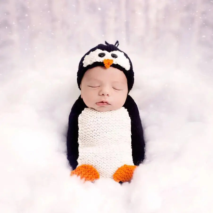 Newborn Photography Props Baby Photography Clothing Penguin Hat+ Sleeping Bag