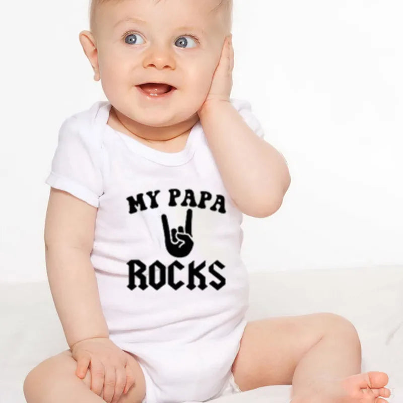 Summer Funny MY PAPA ROCKS Print Baby Cotton Bodysuit