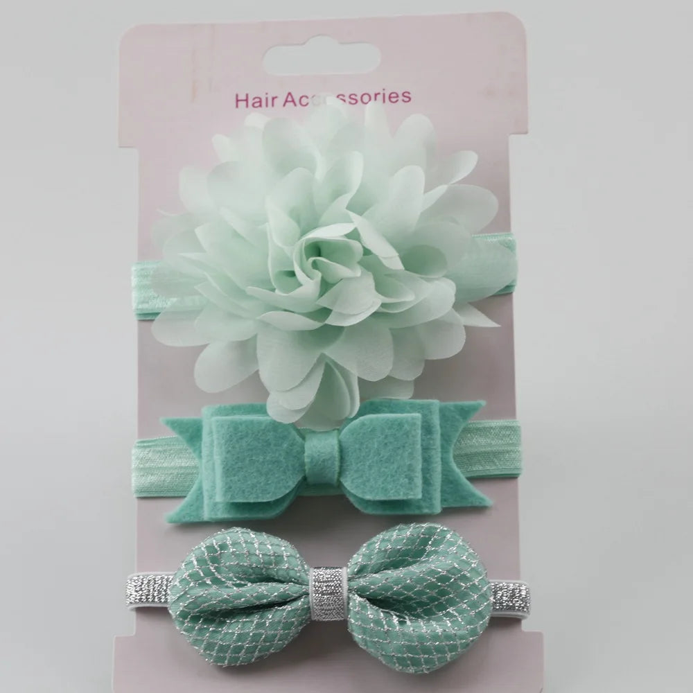 3Pcs Baby Elastic flower headband Headbands Hair Girls Bebe Bowknot Hairband Toddler Infants accessories set photography props
