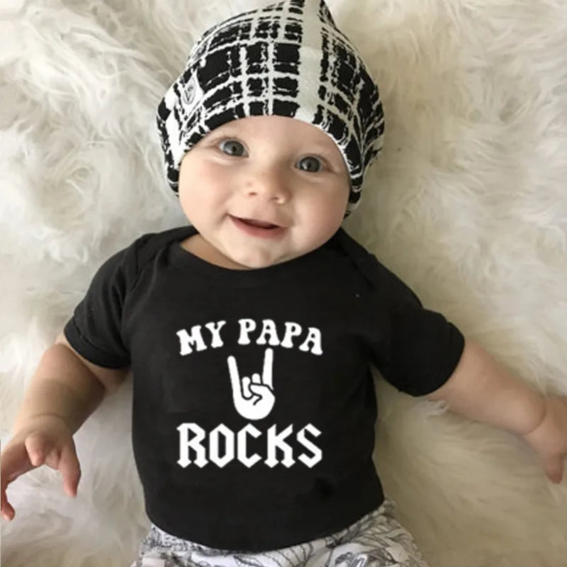 Summer Funny MY PAPA ROCKS Print Baby Cotton Bodysuit