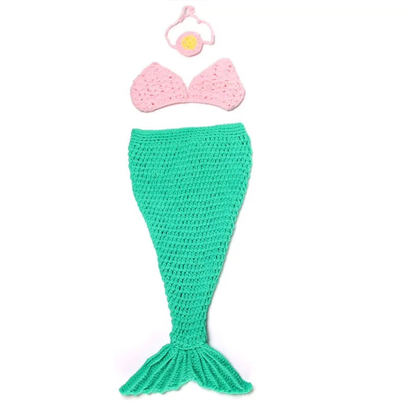 Baby Knit Crochet Mermaid 3pcs Cocoon with Bra Headband set