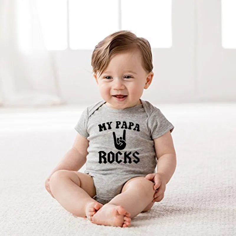 Summer Funny MY PAPA ROCKS Print Baby Cotton Bodysuit