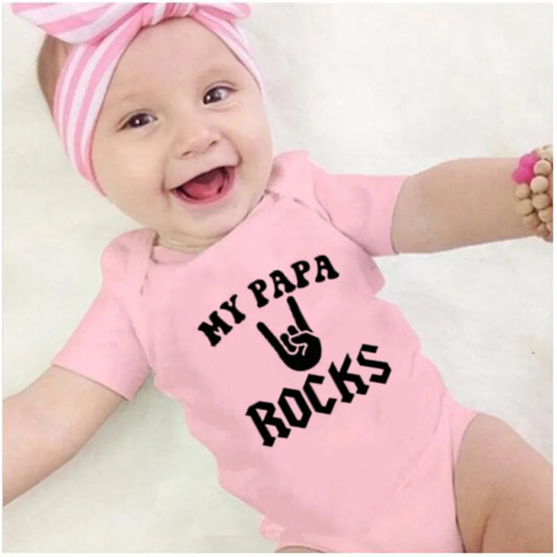 Summer Funny MY PAPA ROCKS Print Baby Cotton Bodysuit