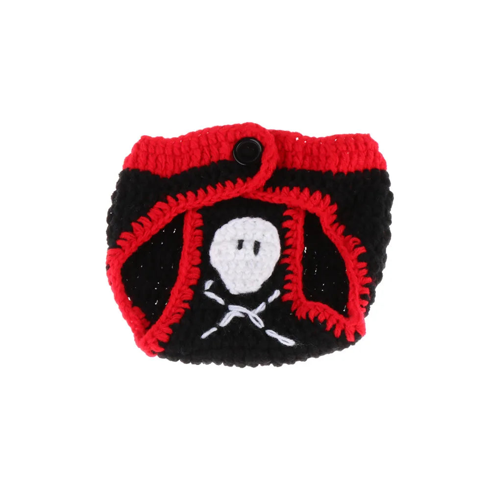 Pirate Newborn Baby Crochet Knit Handmade Hat Diaper Cover Outfits