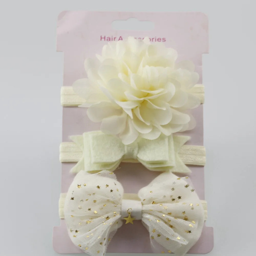 3Pcs Baby Elastic flower headband Headbands Hair Girls Bebe Bowknot Hairband Toddler Infants accessories set photography props