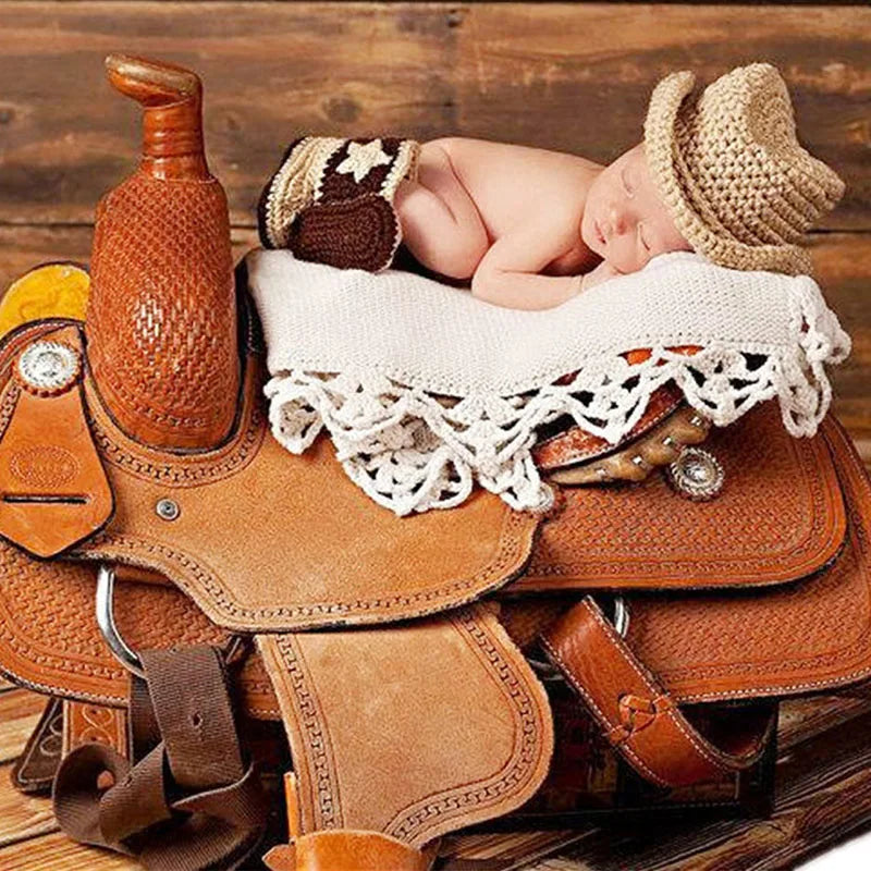 Newborn Baby Cute Cowboy Crochet Knit Outfit