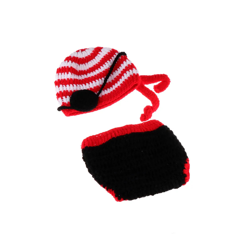 Pirate Newborn Baby Crochet Knit Handmade Hat Diaper Cover Outfits