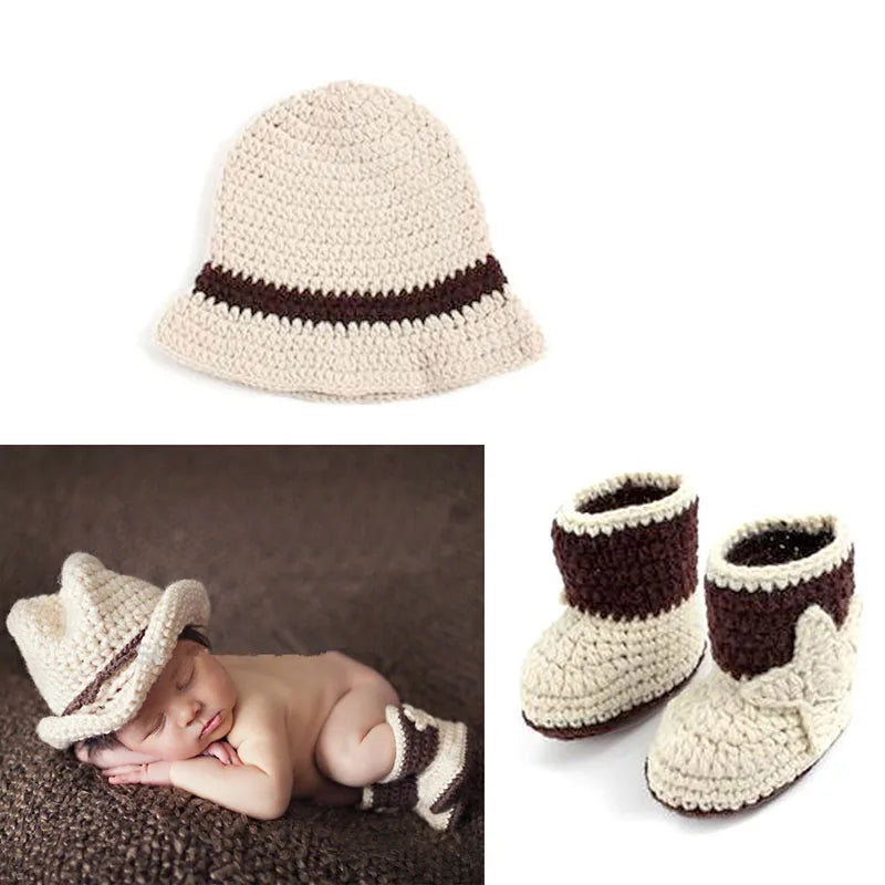 Newborn Baby Cute Cowboy Crochet Knit Outfit