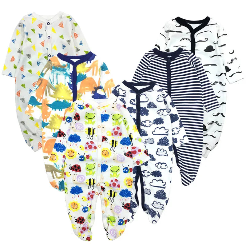 6pieces/lot Baby rompers Newborn Baby Girls Boys Clothes 100% Cotton Long Sleeves Baby Pajamas Cartoon Printed Baby's Sets