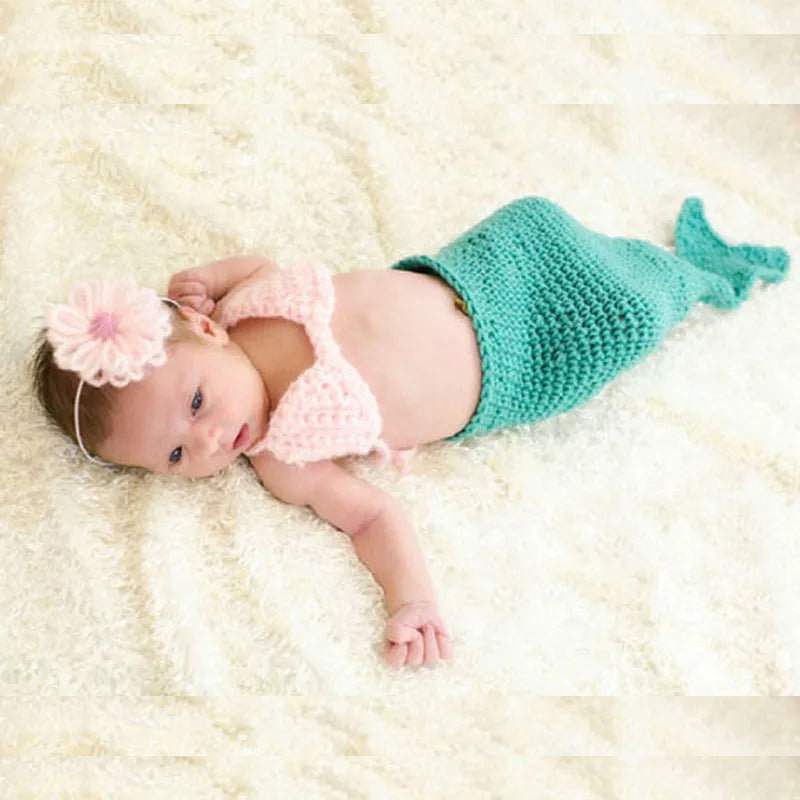 Baby Knit Crochet Mermaid 3pcs Cocoon with Bra Headband set