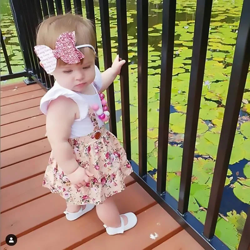 2024 Summer Newborn Baby Girl Floral Dress Overalls Headband Outfit