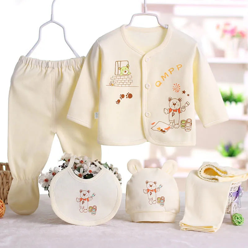 Newborn 5-piece Cotton Baby Clothes 0-3 Months Set