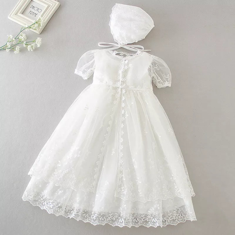 New Baby Girl Dress Baptism Dress White Lace 0-24M