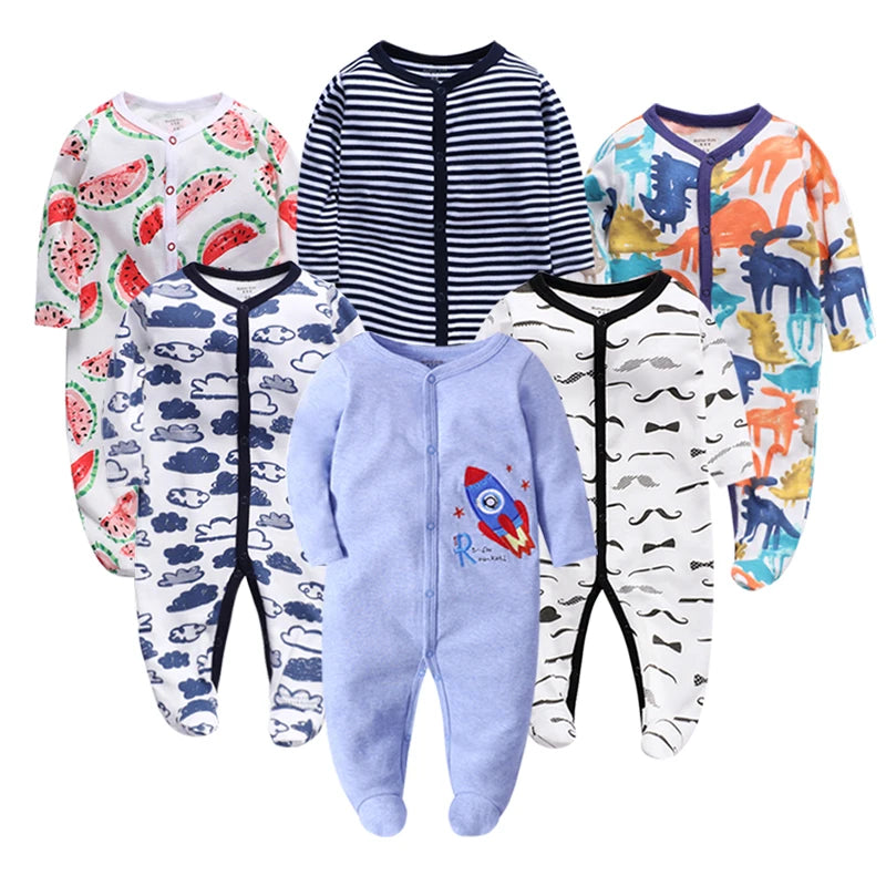6pieces/lot Baby rompers Newborn Baby Girls Boys Clothes 100% Cotton Long Sleeves Baby Pajamas Cartoon Printed Baby's Sets