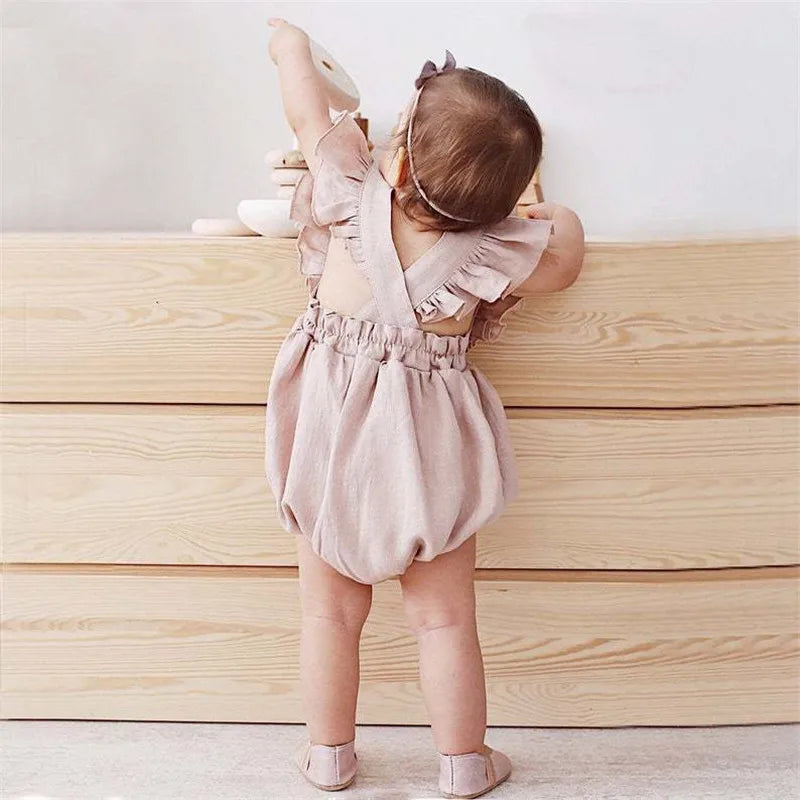 Linen Baby Clothes Ruffles Lace Sleeve Infant Bodysuit
