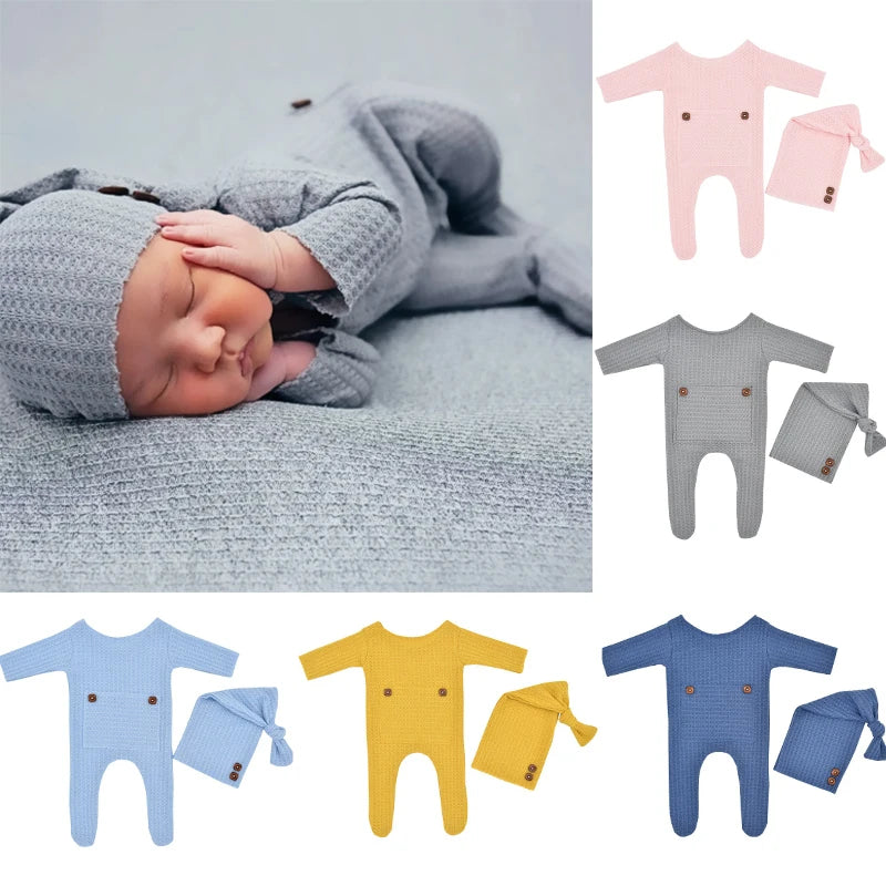 2 Pcs/Set Baby Hat Romper Newborn Photography Props Knitted Jumpsuit