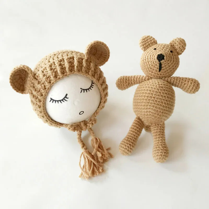 0-2Month Knitted Wool Baby Bear Hat Set Accessories