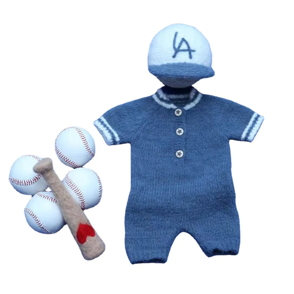 Baby Photo Props Outfit Mohair Knitted Baseball Sports Set