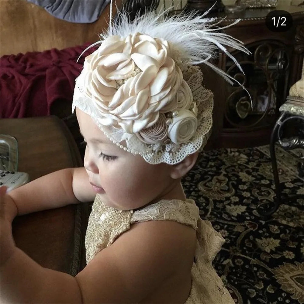 Vintage Flower Headband Baby Newborn Feather Accessories