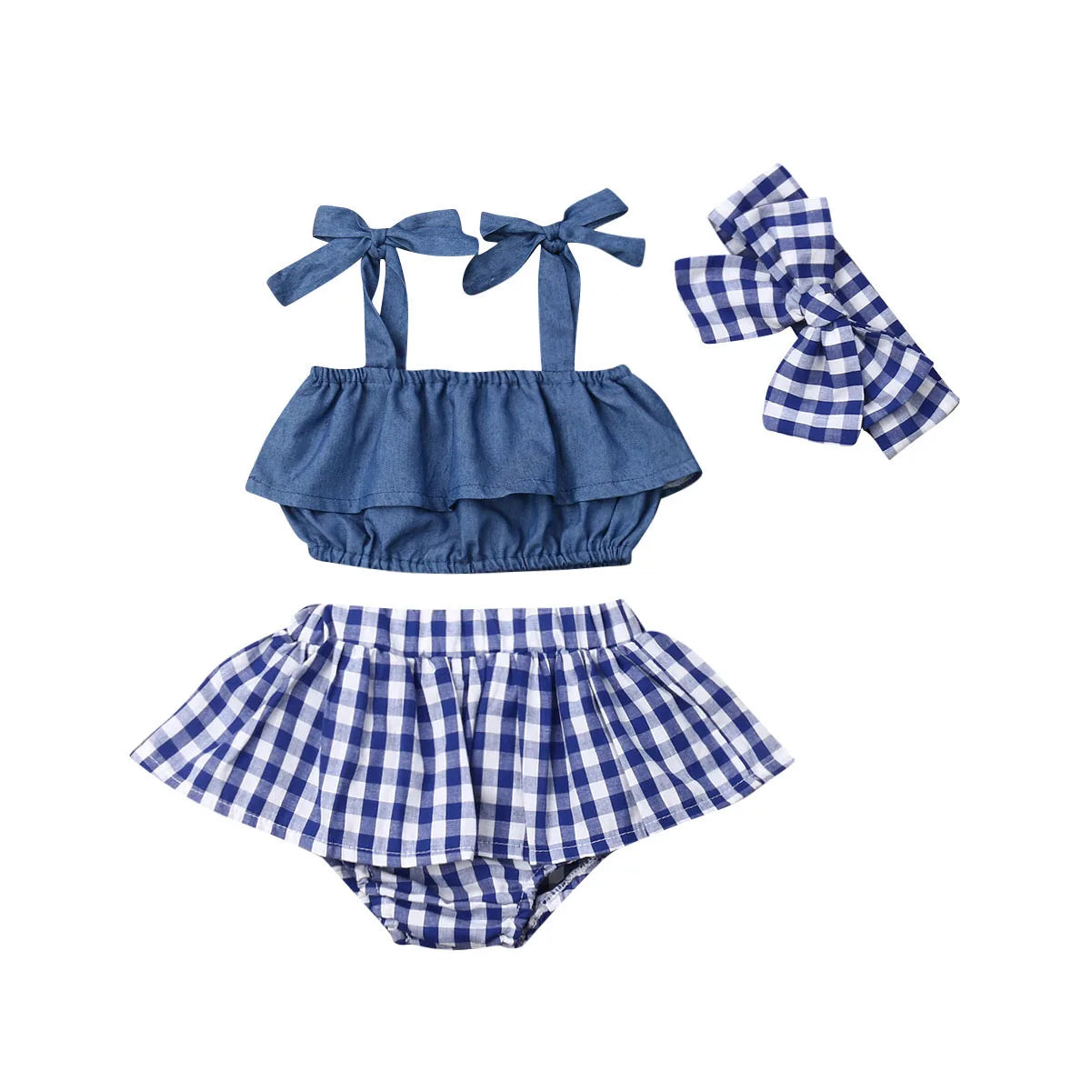Baby Girl Sling Ruffle Top Girls Mini Skirt Headband 3Pcs
