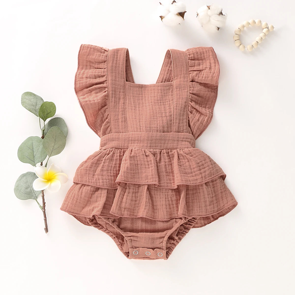 Summer Baby Girls Bodysuits Princess Ruffle Cotton Backless Lace
