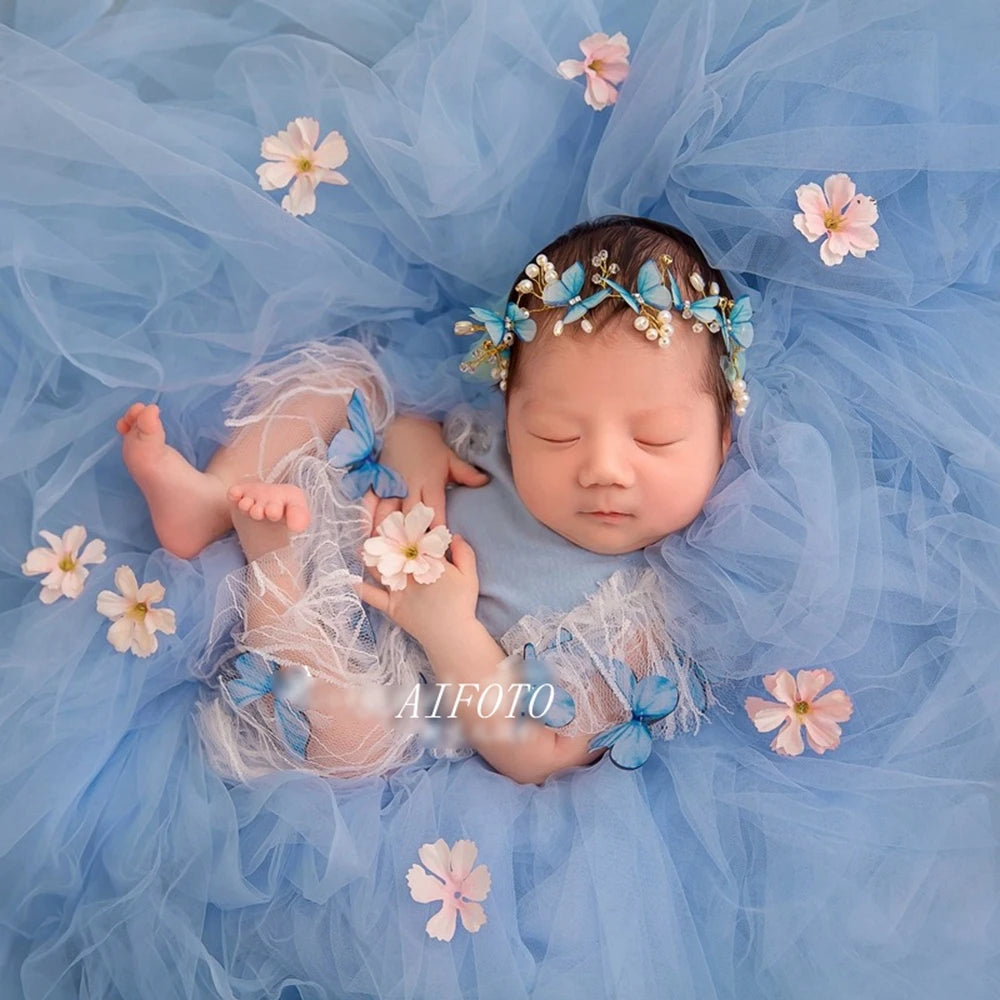 2 Pcs/Set Baby Girl Clothes Newborn Photography Props Lace Romper Jumpsuit Headbands Accessories Set for Photo Shooting Outfits