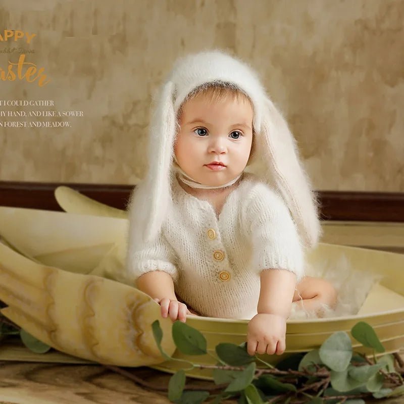 Newborn photography props Fuzzy bunny romper for baby photo prop