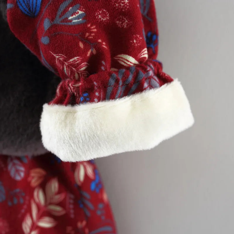 Fur Vest+Princess Party Flowers Velvet Dress