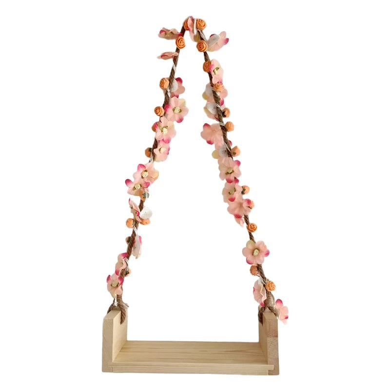 Newborn Photography Props Wooden Swing with Flower Vine