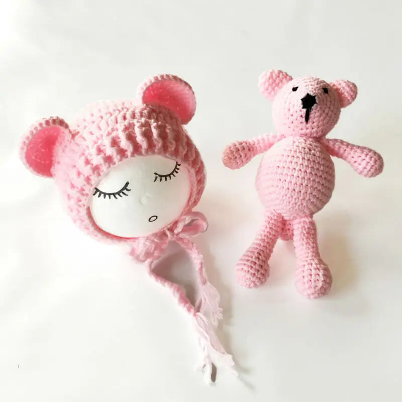 0-2Month Knitted Wool Baby Bear Hat Set Accessories