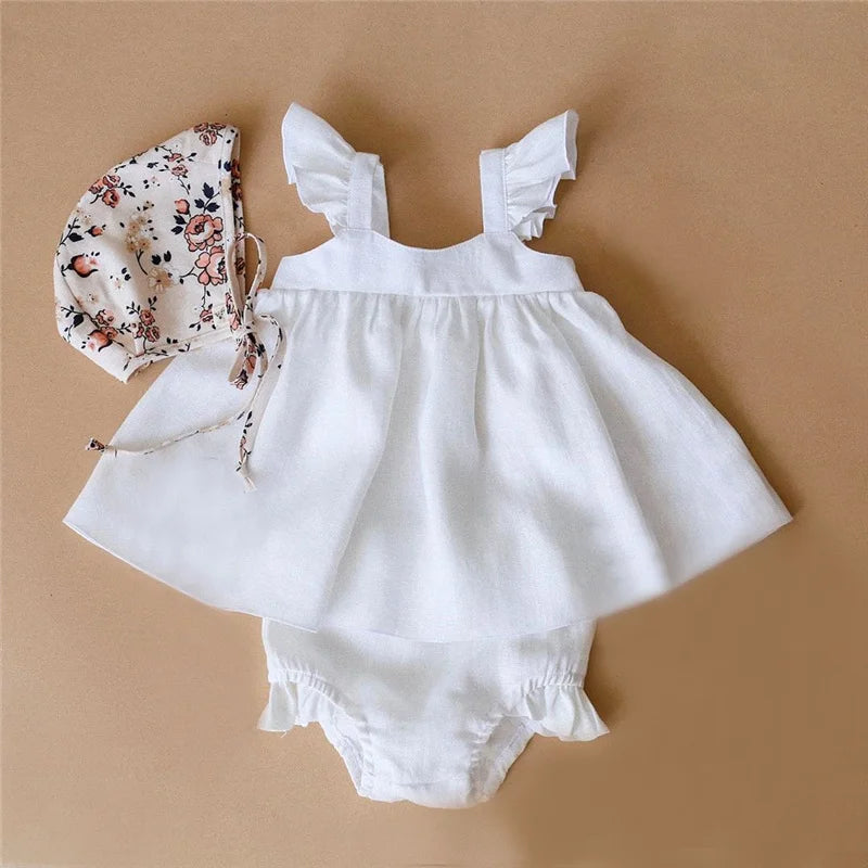 0-2Y Newborn Toddler Cotton Ruffles Sleeveless Tops Shorts Pants Set