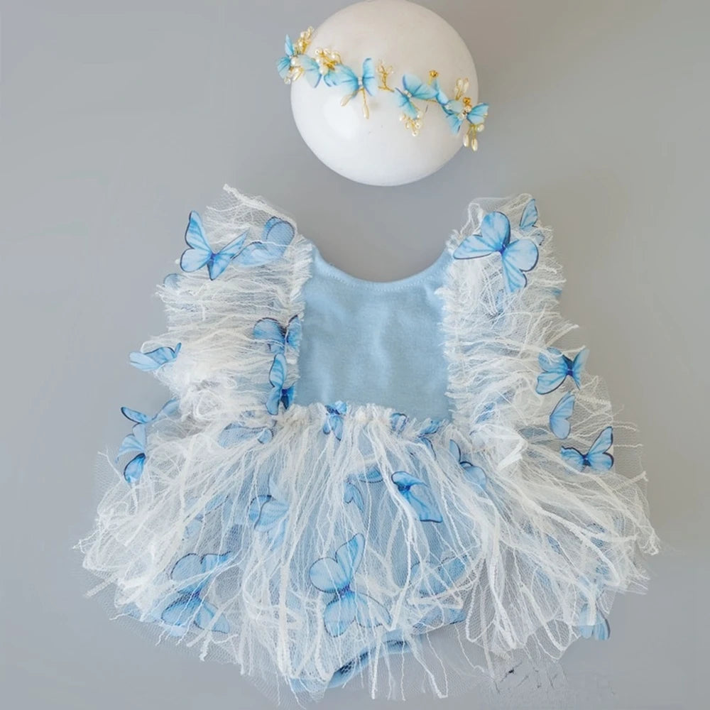 2 Pcs/Set Baby Girl Clothes Newborn Photography Props Lace Romper Jumpsuit Headbands Accessories Set for Photo Shooting Outfits