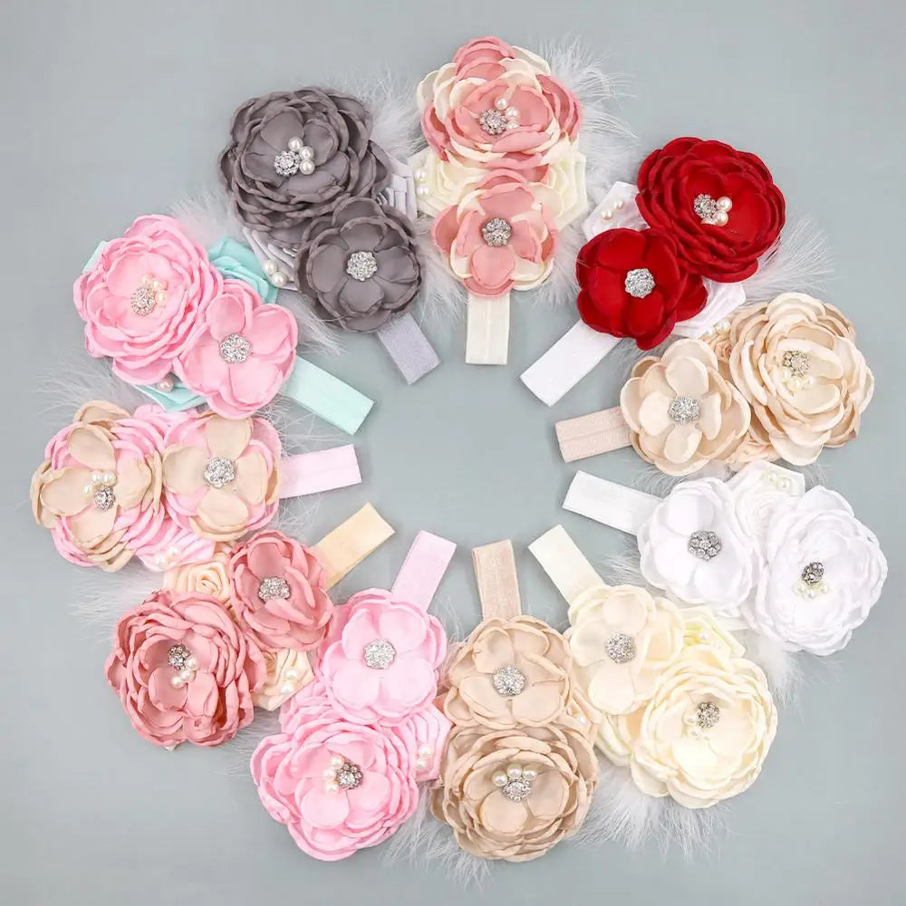 Vintage Flower Headband Baby Newborn Feather Accessories