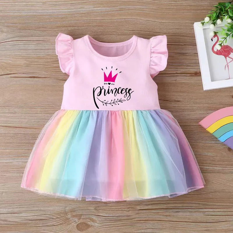 Princess Printed Cute Baby Girl Clothes Cotton Birthday Party Dress