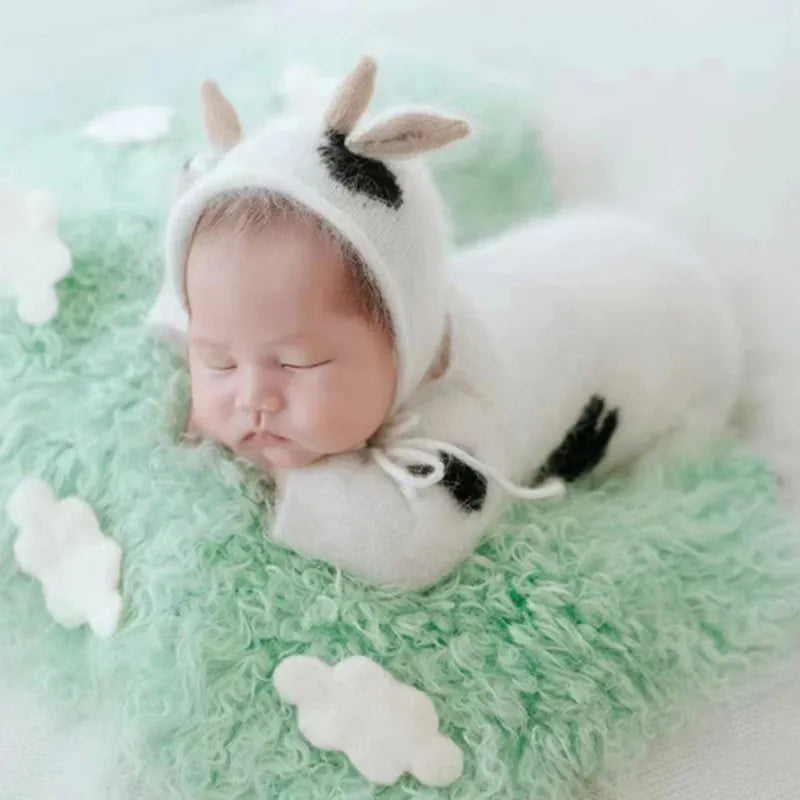 Newborn Photography Calf Clothing Ox Horn Hat+Jumpsuit