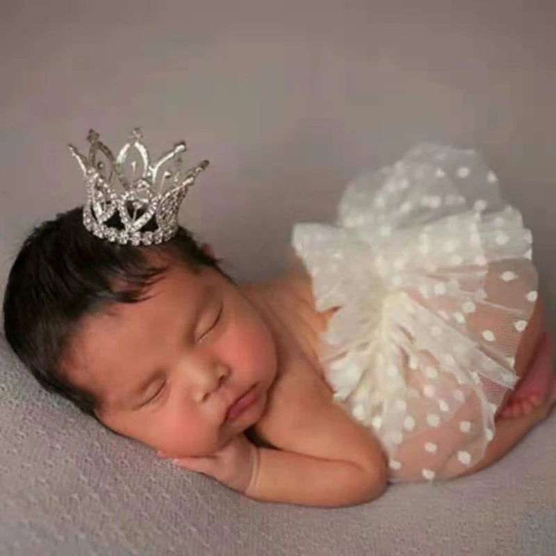 2 Pcs Newborn Photography Props Short Skirts+Headwear Crown Set