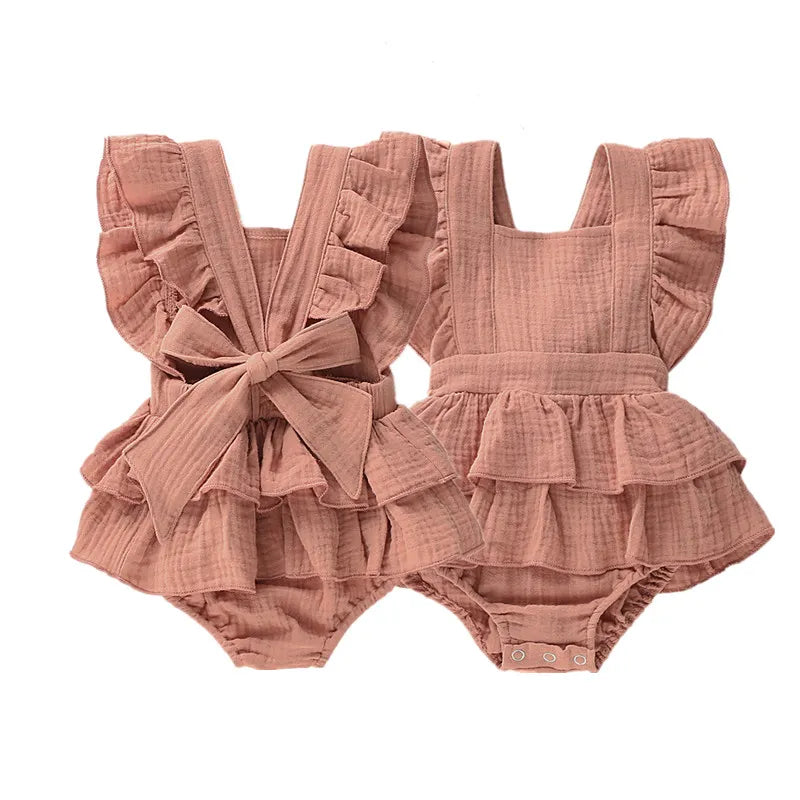 Summer Baby Girls Bodysuits Princess Ruffle Cotton Backless Lace