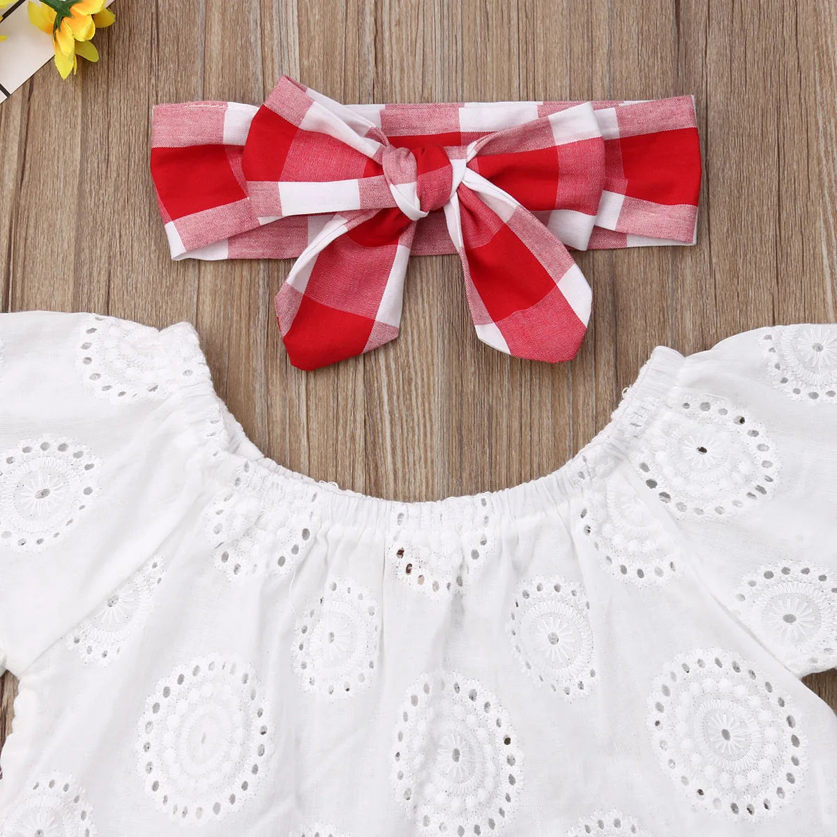 3Pcs Set 0-24M Summer Off Shoulder Tops+ Red Dress Headband Outfit